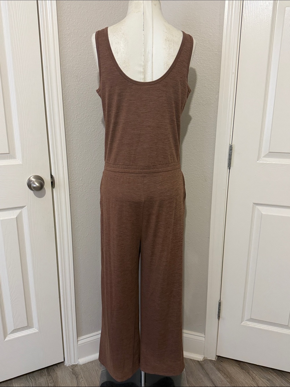 Vuori Falls Jumpsuit in Almond Heather Drawstring Wide Leg - Picture 8 of 10